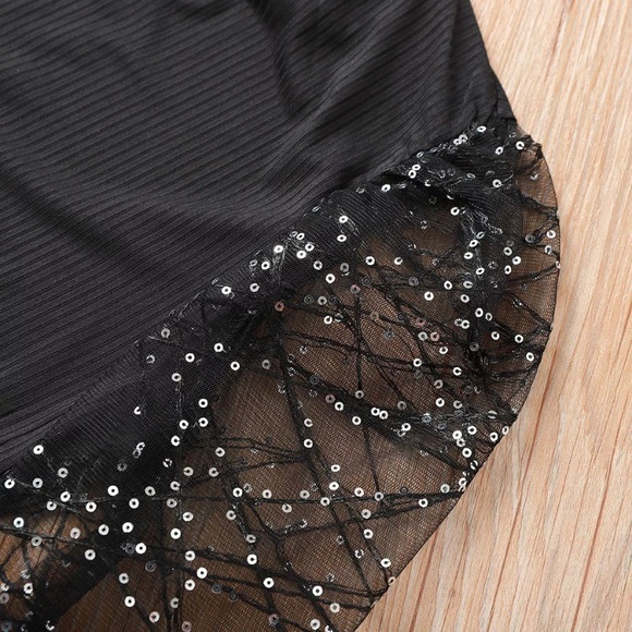✨SEQUIN MESH SLEEVES BLACK MOCK NECK KNIT TOP-NEW - Picture 8 of 10